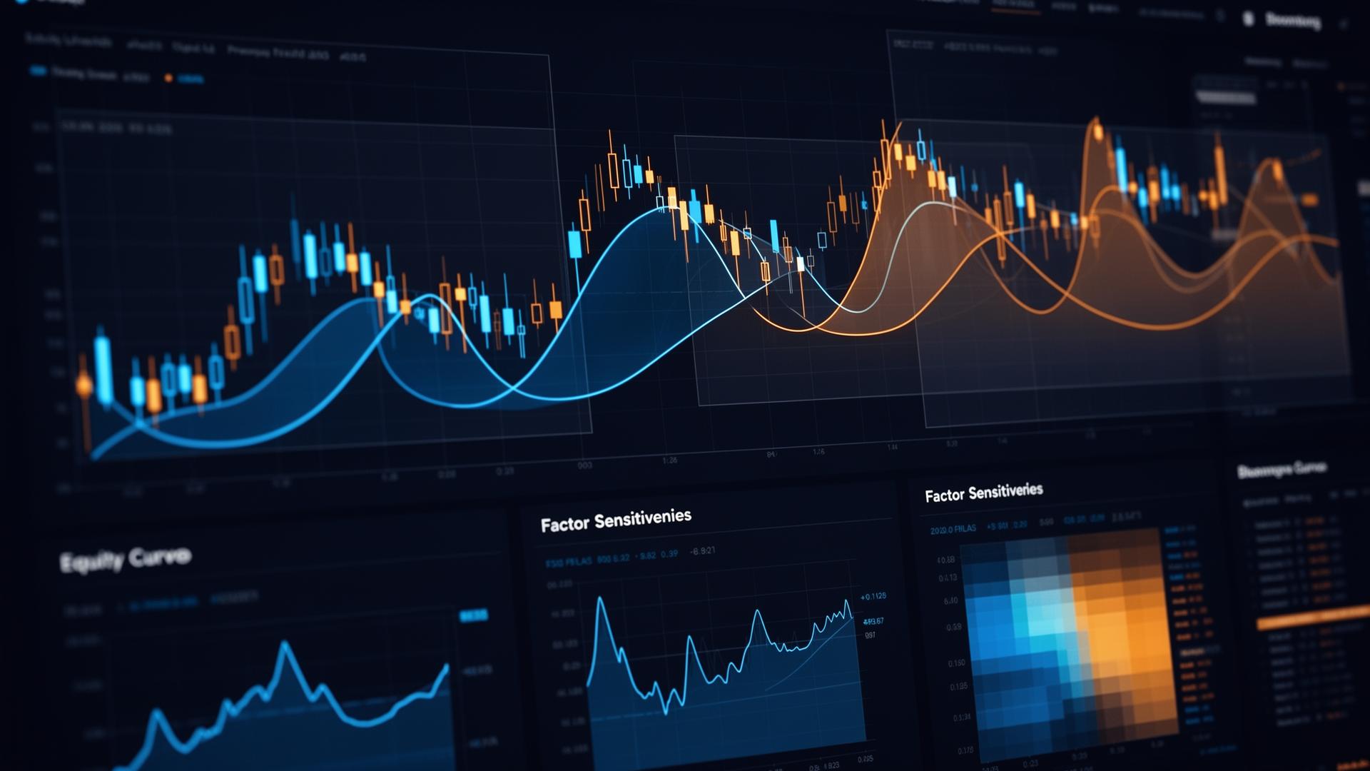 SparkTrade institutional dashboard with regime-aware signals, factor sensitivities and equity curves